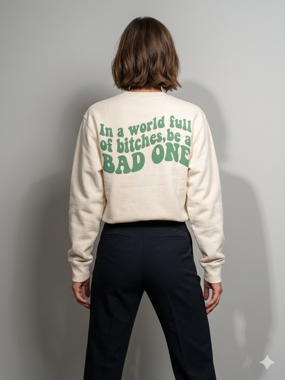 Zoe Roe Cream Graphic Crewneck Sweater with “Yeahhh” slogan